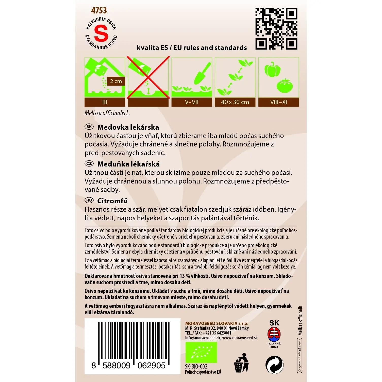 MoravoSeed Bio Medovka lekárska 2 MoravoSeed Bio Medovka lekárska – Obrázok 2